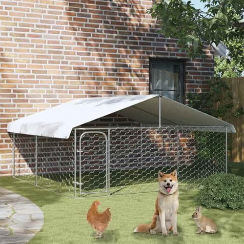 Rantry Outdoor-Hundezwinger mit Dach 300x300x150 cm Hundehütte im Freien Hundetüren, Möbel Model171501