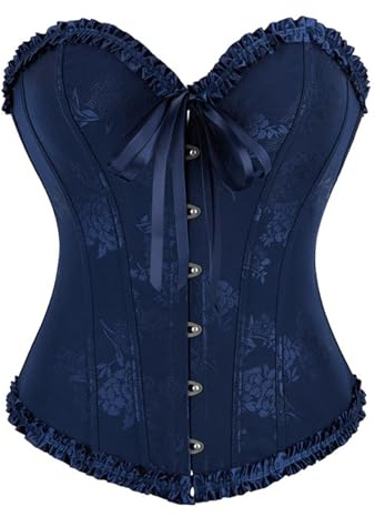 Korsett Kurvig Push Up Overbust Kurvig Bantning Elegant Medeltida Bodysuit Överdel Midjetränare Gotisk Bustips Elastiskt Band Fest Korsetter Pirat, Mörkblå, XS