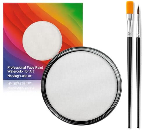 Erinde Peinture Visage Blanc avec 2 Pinceaux, Maquillage Halloween pour Visage, Palette Maquillage Adulte, Peinture Corporelle Sécurisée pour Fête, Carnaval, Cosplay
