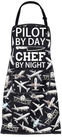 FUSTMW Funny Pilot Gifts Pilot Apron for Cooking Kitchen Chef Aviation Gifts for Pilots Plane Lover Waterproof Apron Men