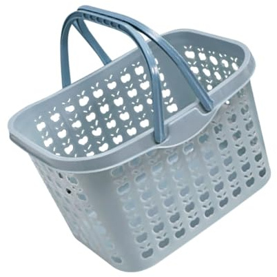 IWOWHERO Cesto Spesa Plastica Riutilizzabile Medio Blu con Manico Portafrutta Resistente e Portatile per Supermercato e Casa