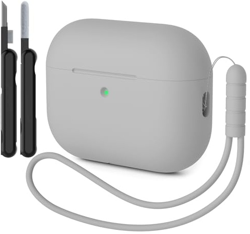 AOTUAO Hülle Kompatibel mit AirPods Pro 3 Hülle Case, Weiches Silikon Stoßfeste Schutzhülle für AirPods Pro 3. Generation Case Cover mit Reinigungsset und Silikon Lanyard, Grau