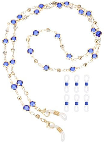 QUARKZMAN Collana Per Occhiali, 75 cm Catena Occhiali Con Strass Elegante Cordino Con 6 Estremità Per Donne, Blu Scuro