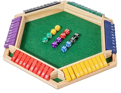Shut the Box Game 6 Player, Wooden Table Dice Games, Wooden Math Traditional Pub Board Dice Game, Christmas Family Board Games Math Learning Education Toy for Kids Adults Holiday Travel Fun