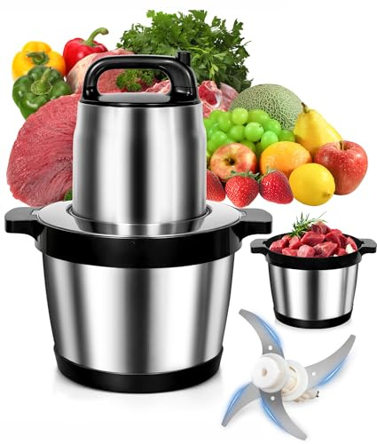 Electric Meat Grinder & Food Processor, 1200W Heavy-Duty 6L Large Capacity Stainless Steel Kitchen Chopper Mincer with 2 Speeds & 4 Blades for Grinding Meat, Game, Vegetables & Food Prep
