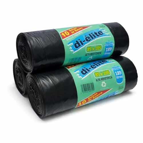 30 Bolsas Basura Resistentes Antigoteo 189 Litros - Color Negro - 3 Rollos de 10 Bolsas - Ideal para Cubos de Comunidad, Frutería, Comercio, Jardíneria, Hostelería.