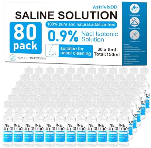AstrivixDD 80 Pack 0.9% Saline Solution, Sodium Chloride for Cleaning, Normal Solution for All Ages, Total 400ml, 5ml Each