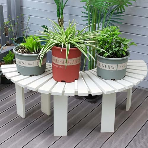Bancos de jardín para exteriores, asientos envolventes para árboles de Patio, soporte para plantas resistente a la intemperie banco semicircular para árboles silla con listones(White (Half Round))