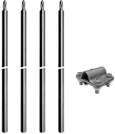 Erdax Tiefenerder V4A Set 4x 1,5m - Erdungsstangen 20mm Durchmesser aus Edelstahl + Kreuzerder Klemme - Erdungsstab für Erdungskabel PV Anlage Staberder Erdungsspiess 1,5m Erdung Komplettset