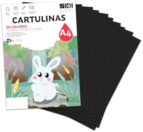Karton A4 Schwarz 185 g Kartonpapier für Bastelarbeiten, Scrapbooking, Inkjet- und Laserdrucker, Schule und Unterricht – SIDI (schwarz, 25h)