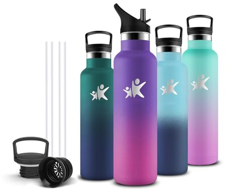 Borraccia Termica, Borraccia 500 ml, Senza BPA, Borracia con Cannuccia, Senza Perdite, Borracce Bambini, Mantiene Caldo per 12 Ore/Freddo 24 Ore, Termos per Scuole, Campeggio, Uffici, Yoga