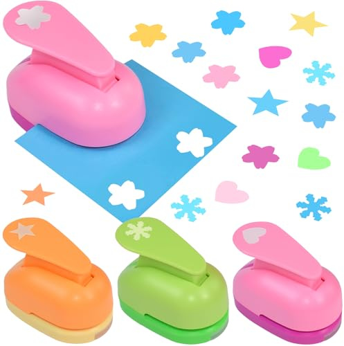 Linzerry 4 Stück Papierstanzer Set Motivstanzer 1.5cm Ausstanzung Stanzer Stern Herz Kirschblüte Schneeflocke Motivlocher Lochstanzer Papier Stanzer Set für DIY Karte Brief Scrapbook Handwerk