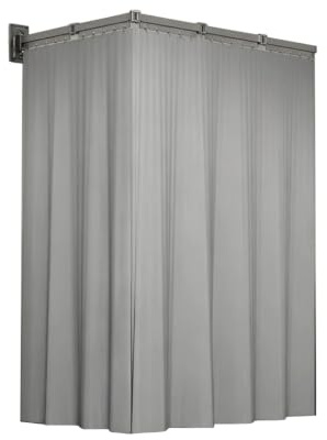 Duschvorhangstange Ohne Bohren,5-Fach Faltbare Duschvorhangstange L/U-Form mit Starker Saugnapf,Duschvorhang Mit Stange für Eckdusche,Raumteiler Ohne Bohren,Duschspinne,Faltbarer Duschvorhang (Grau)