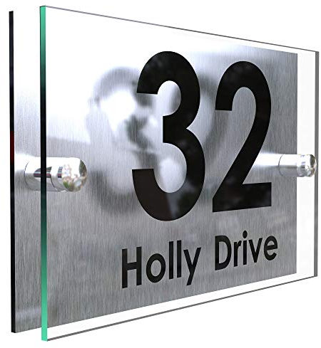 House Sign Modern Glass Effect Acrylic Door Number Name Road Plate Plaque