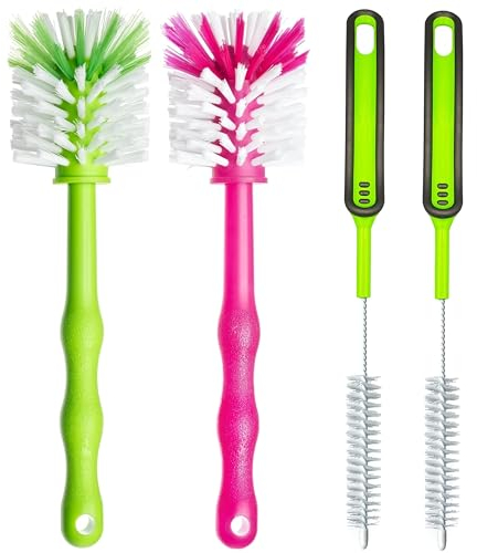 4er Pack Spülbürste, Bürste Reinigungsbürste für Mixbehälter und Messer, Ideales Zubehör zum Reinigen von Küchenmaschinen (1x Grün, 1x Pink, 2X Grün)