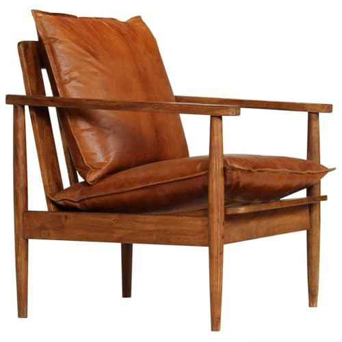 vidaXL Poltrona in Vera Pelle Legno d'Acacia Marrone Divanetto Arredo Salotto