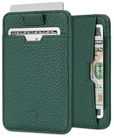 Vaultskin Kartenetui Herren aus Leder - Geldbörse mit RFID Schutz, Kartenschutzhülle für EC Karten & Kreditkarten, RFID Blocker Kartenhülle, Mini Geldbeutel Herren (Matt Grün, Chelsea)