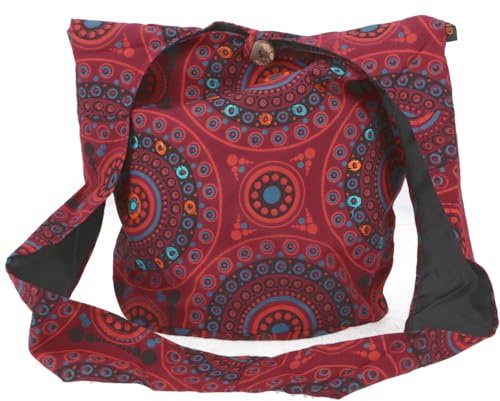 GURU SHOP Sadhu Bag, Ethno Shopper, bestickter Schulterbeutel | 100 % Baumwolle, geräumiges Hauptfach, Reißverschluss, breiter Schultergurt, Unisex, ca. 90 cm Gurtlänge