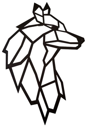 Hansmeier® Wanddeko Motiv Wolf - Schwarz 38 x 55 cm - Wasserfest, schlicht, modern - Für Außen und Innen - Metall-Dekoration im Industrial Style
