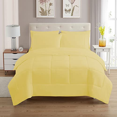 Sweet Home Collection Ultra Soft Down Alternative Set & Luxurious Bed Sheets, Polyester, Yellow, Twin XL