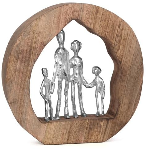 Moritz Skulptur Family Familie 4 Personen 28 cm Mangoholz – Dekofigur | Handgefertigtes Unikat aus Holz und Metall, Symbol für Geborgenheit, Geschenk zur Geburt, Hochzeit oder zum Muttertag
