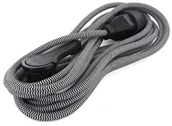 Textil/förlängningskabel, svart/vit – med svart platt plugg – 3 m (SCH)