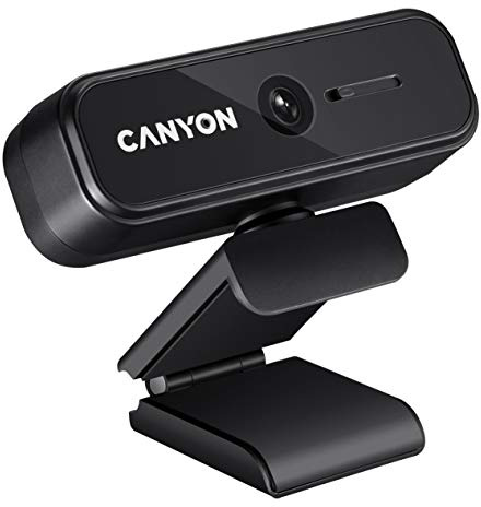 CANYON Webcam Full HD 1080p avec microphone pour diffusion en continu avec mise au point automatique, fonction rotative à 360°, PC/ordinateur de bureau/ordinateur portable pour zoom, Skype,