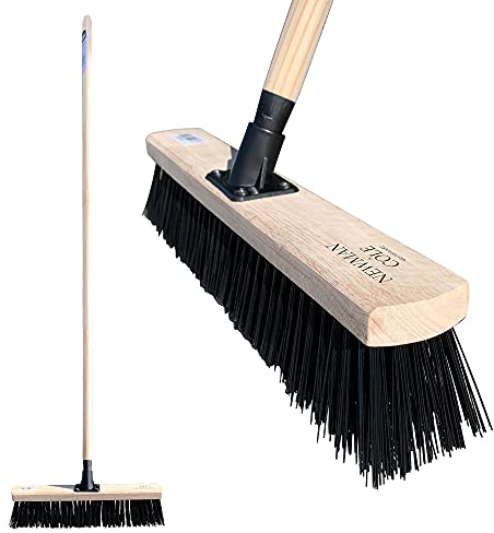 Newman & Cole Garden Broom Outdoor, 18” Large Broom Stiff Brush with Synthetic PVC Bristles and Fitted with Long Wooden Handle