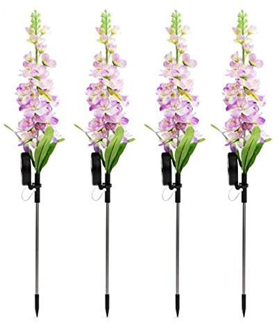 Luz Solar De Exterior, 4 Pack Flor De Jacinto Luces Solares Impermeables para Jardín, Terraza, Patio, Fiestas, Iluminación Al Aire Libre, Encendido Apagado Automático