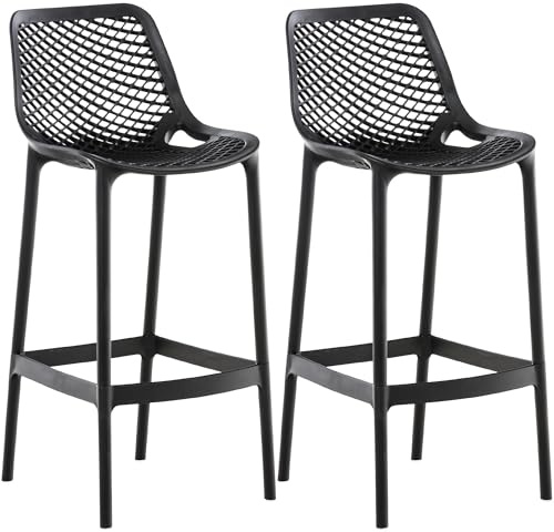 CLP Barhocker 2er Set Garten wetterfest Air, Gartenstühle mit Lehne, Tresenstühle wetterfest UV-beständig aus Kunststoff, bis 160 kg Farbe schwarz