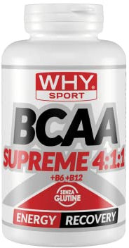 WHY SPORT BCAA 4.1.1 + B6 + B12 - Aminoacidi Ramificati Bcaa 4.1.1 con Vitamina B12 e Vitamina B6 - Amminoacidi Ramificati Integratori Alimentari - 200 Compresse