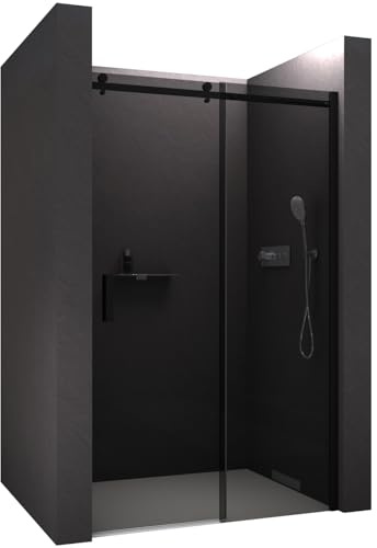BERNSTEIN Nischendusche mit Schiebetür 160cm Duschabtrennung NT806 FLEX 8mm ESG-Glas Grauglas Nano beschichtete Duschwand Echtglas-Dusche, Profilfarbe Schwarz