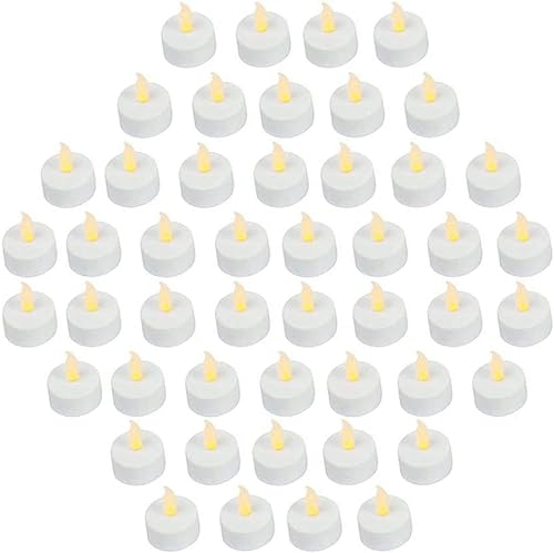 VIROSA Realistic and Bright Battery Operated Flickering Flameless Tea Light Led Candles, Batteries Included - Yellow (Pack of 48)