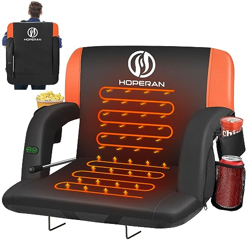 HOPERAN 63,5 cm doppelseitig beheizte Stadionsitze für Bleicher mit Rückenstütze und Liegehebel, 3 Stufen Heizbleacher Sitze mit Rücken und Kissen breit, tragbarer Stadionstuhl für Draußen und Innen