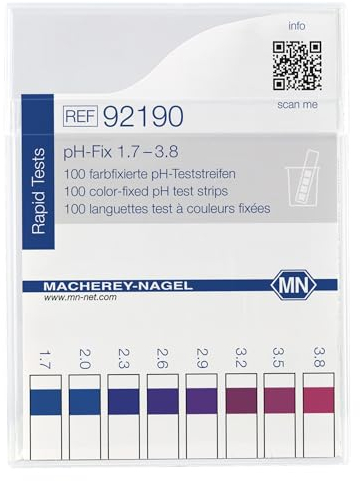 Macherey & Nagel ML-6721 Farbfixiert Nicht blutend pH-Teststreifen, pH-Fix 1.7-3.8, 85mm Länge x 5.5mm Breite, 100 Stück