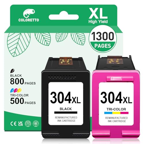 COLORETTO 304XL Cartuchos de Tinta para HP 304 XL DeskJet 3760 3720 DeskJet 2630 2600 2620 3700 3730 3750 3735 3762 Envy 5030 5010 5000 5020 Cartuchos 304 Negro y Color Tinta Impresora para HP 304xl