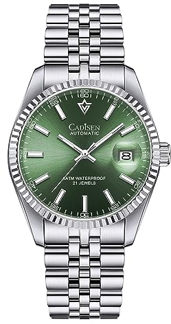 CADISEN Automatik Uhr Herren Mechanische Automatikuhr Saphirglas Und Edelstahlarmband Uhr… (8053 Green)