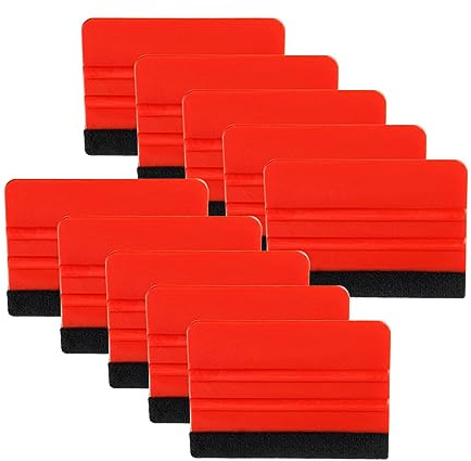 JNNJ 10Pcs Plastic Felt Edge Squeegee, Felt Squeegee for Vinyl, 10 cm Vinyl Wrap Squeegee Applicator Tool Universal for Car Vinyl Wrap Window Tint Wallpaper Decal Sticker Installation(Red)