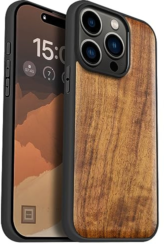 Carveit Holz Cover für iPhone 15 Pro, Nussbaum-Schlichtem Holz | Handyhulle kompatibel MagSafe Massivholz für iPhone 15 Pro Handyhülle Stoßstange Weich TPU Case