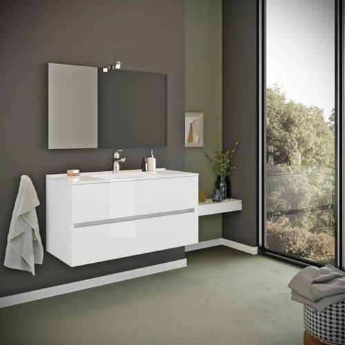 Kiamami Valentina Mobile bagno sospeso 90 cm con cassetti bianco lucido Benaco