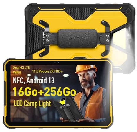 Ulefone Armor Pad 2 Tablette Tactile 750LM Camping Lampe, 11.0 Pouces, 2.4K FHD+, Android 13, 18600mAh 33W, 16Go+256Go(TF 2To) IP68 Tablet, 48MP+16MP, Solide IP68/IP69K/GPS/NFC/OTG/G99/4G LTE/5G WiFi