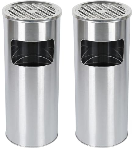 MENGDA Standaschenbecher mit Inneneimer, Edelstahl Standascher und Mülleimer in einem, Herausnehmbarem Ø 25 x 60 cm 30L (2 Stück Silber)