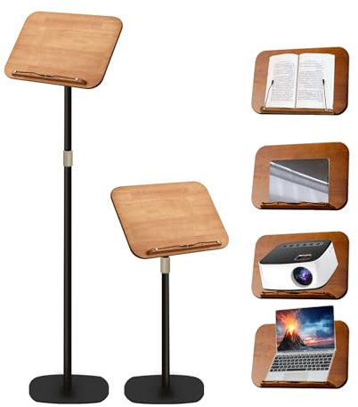 180-rotation Adjustable Wooden Book Reading Stand Holder Foldable Laptop Stand for Kitchen, Bed Typing Hands-Free Page Holder and Organizer Portable Desk for Books, Music and Recipes