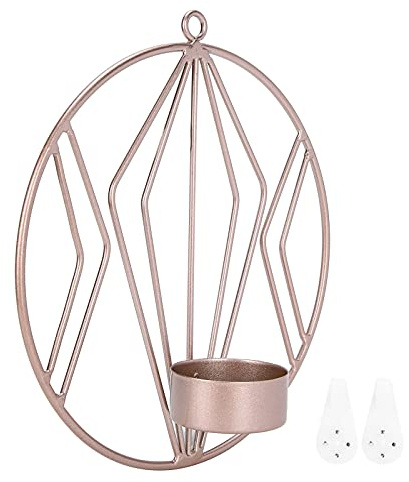 Belupai Roségoldener Wand-Kerzenhalter, Geometrischer Runder Kerzenständer Zum Aufhängen, Stumpenkerzenhalter, Wandleuchter-Dekor für Schlafzimmer und Esszimmer