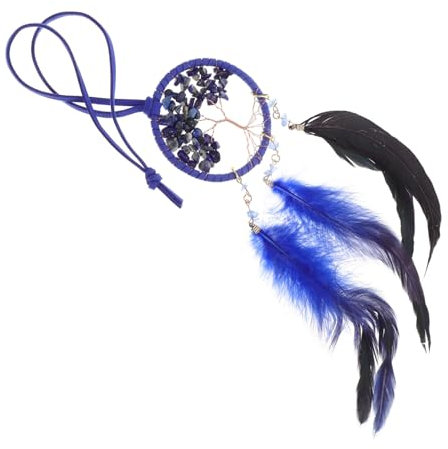 PRETYZOOM Colgante Decorativo para Espejo Retrovisor de Coche Atrapasueños Árbol de Cristal Azul, Plumas y Arena Cristalina, Fácil de Colgar para Interior del Coche
