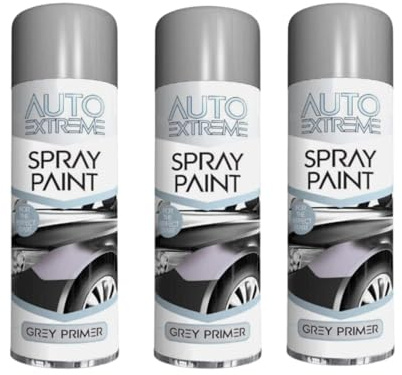 PEBBLE HUG All Purpose Spray Paint, Grey Primer Aerosol Paint, Ideal and Perfect Finish for Cars, Bikes, Vans, Metal and Wood, Quick Drying, 250ml (3 Pcs)