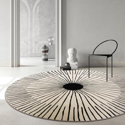 Freyamy Rund Teppich 120cm Hochflor Geometrisch Streifen Plüsch Flauschig Weich Waschbar Modern Wohnzimmer Schlafzimmer Dekorative Küche Fußmatte Haustierteppich