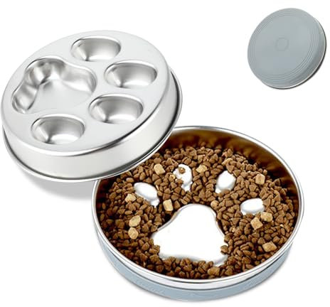 Antischlingnapf Hunde 304 Edelstahl, 1L Anti Schling Napf Hund mit Rutschfester Silikonmatte, Hundenapf Slow Feeder Metall, Futternapf Hund für mittelgroße und große Hunde Katzen