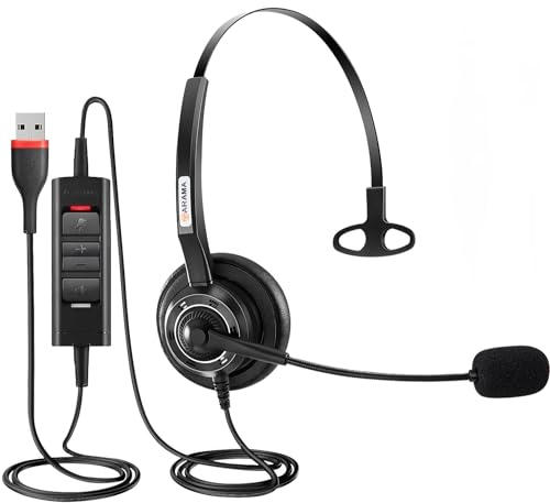 Arama USB Headset mit Mikrofon Noise Cancelling, PC Kopfhörer für Laptop Mac Business Home Office Call Center, Online Klasse, Skype Zoom Teams Meetings Videokonferenz, Kristallklare Anrufe