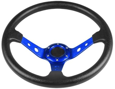 Volanti Sportivi Volante da corsa for auto in pelle da 14 pollici 350 mm Sterzo sportivo in lega di alluminio Volante Auto Sportivo(Blue)